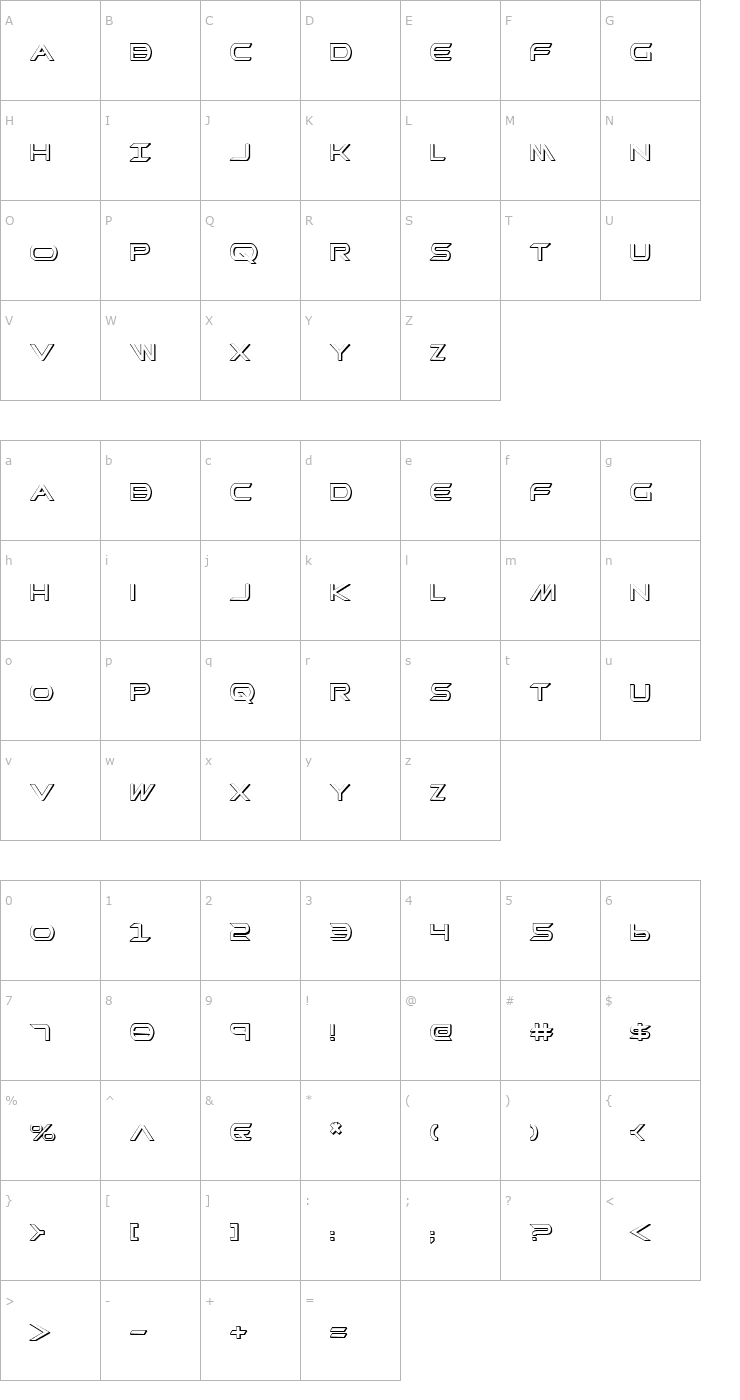 Character Map Promethean Shadow Font