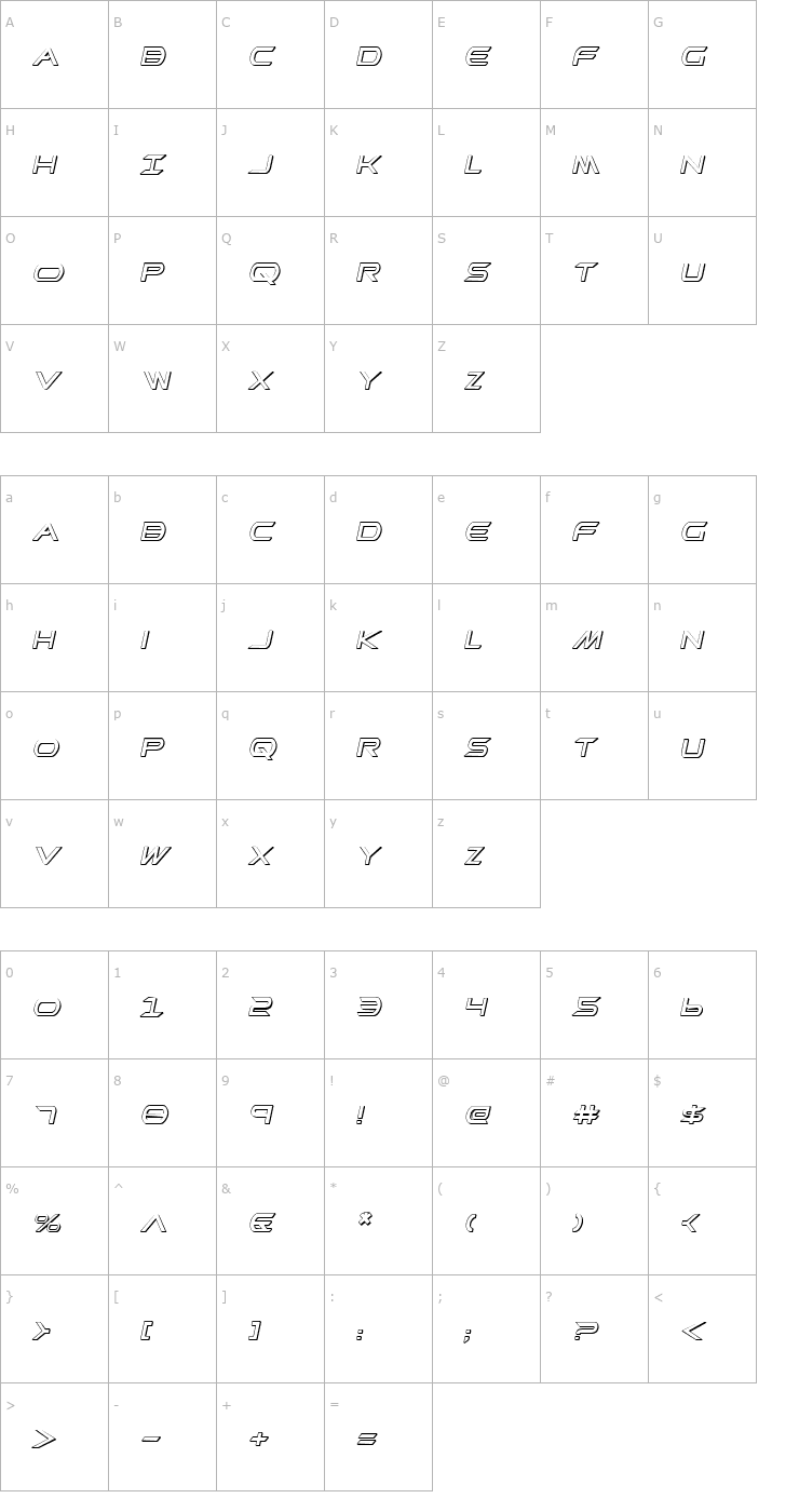 Character Map Promethean Shadow Italic Font