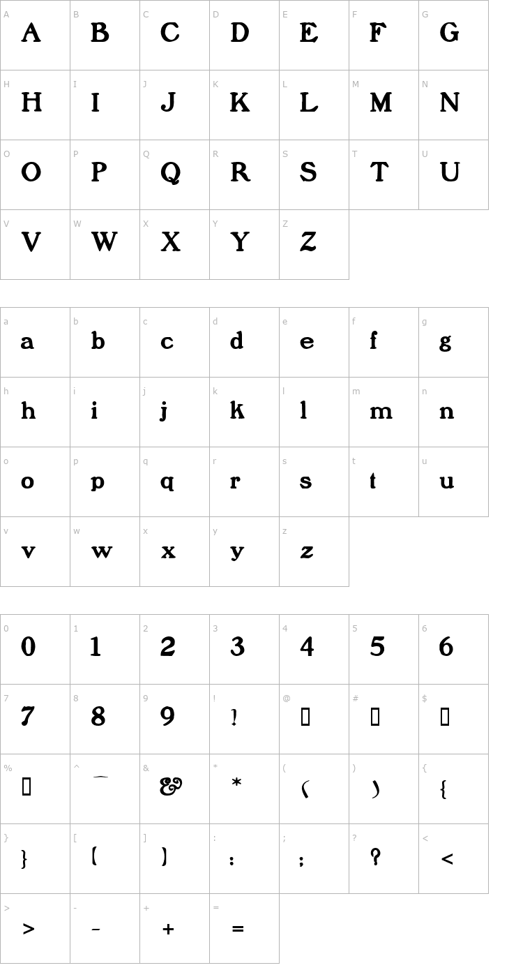 Character Map Prophet Bold Font