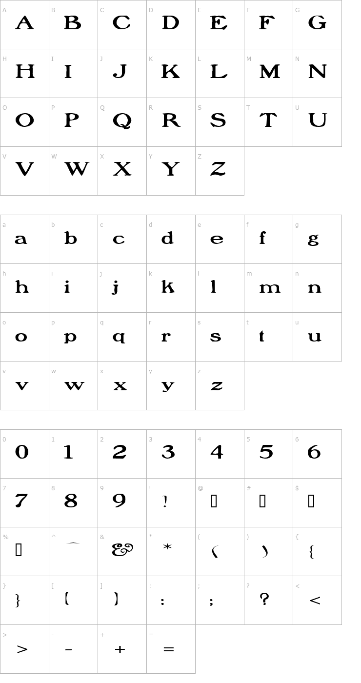 Character Map ProphetExtended Font