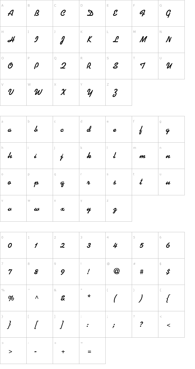 Character Map Prose Script SSi Bold Font