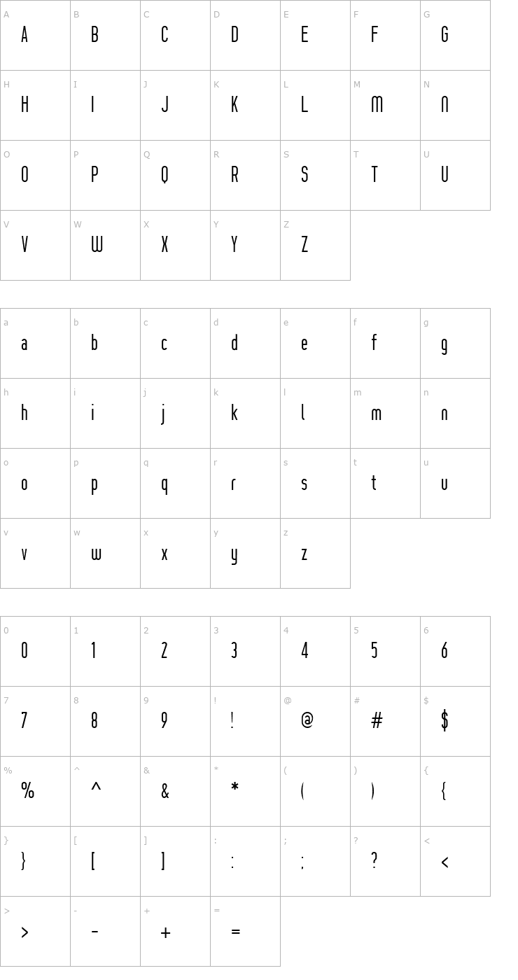 Character Map Prozak Light Font