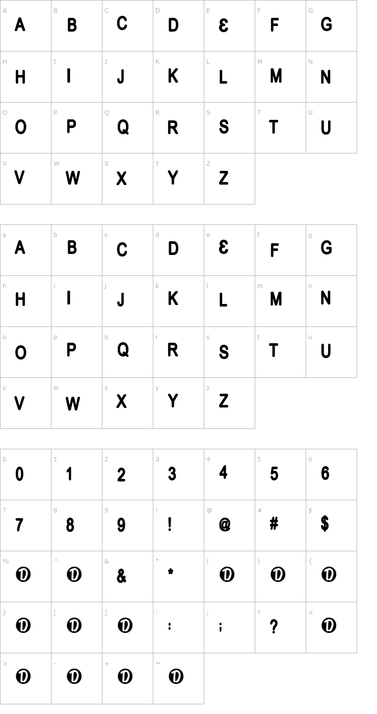 Character Map Pruneface Font