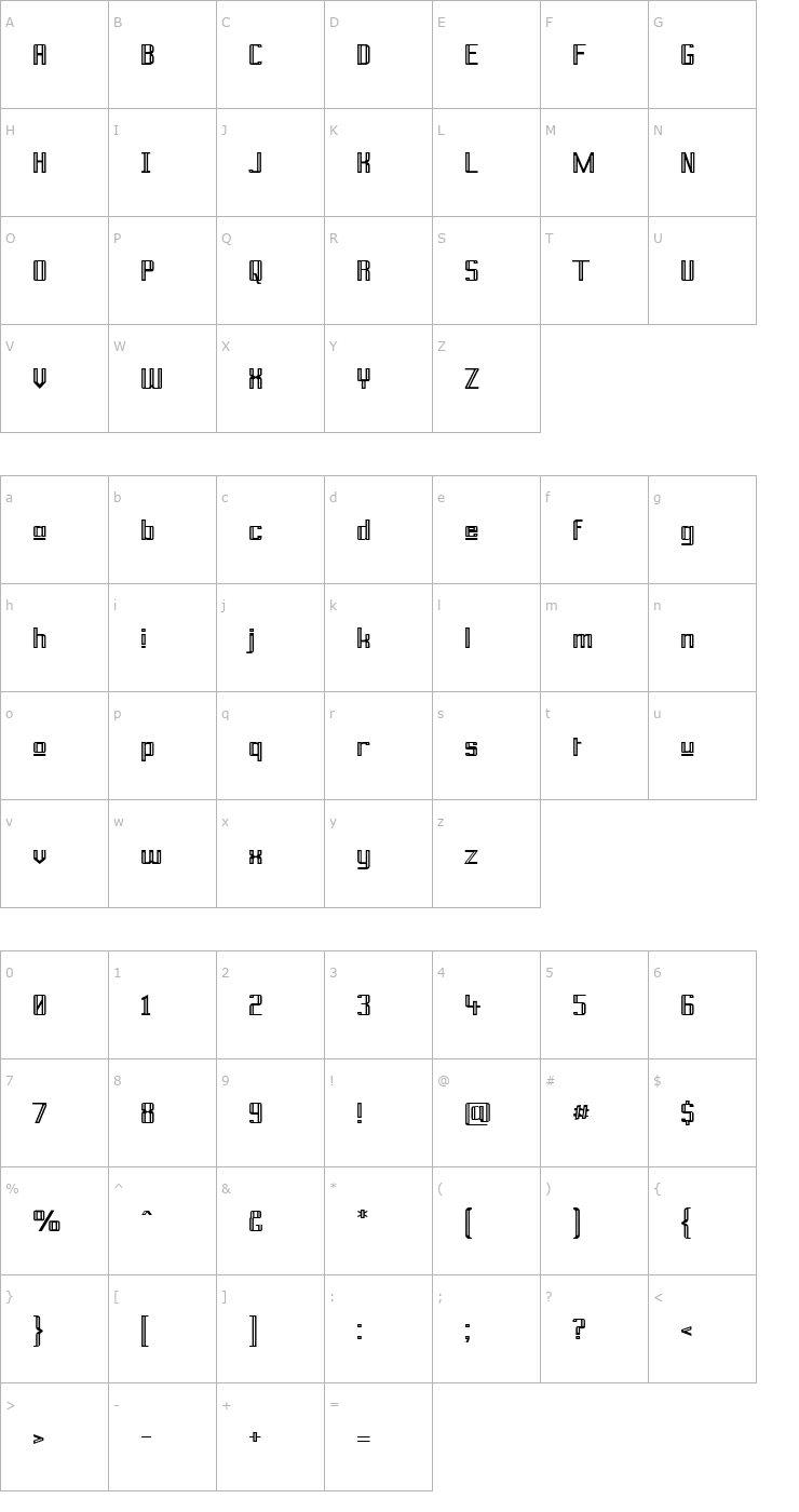 Character Map Prussian Brew Upper Font