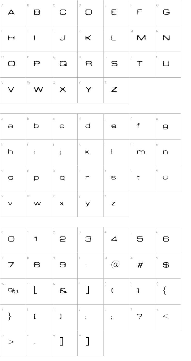 Character Map PSEUDO Font