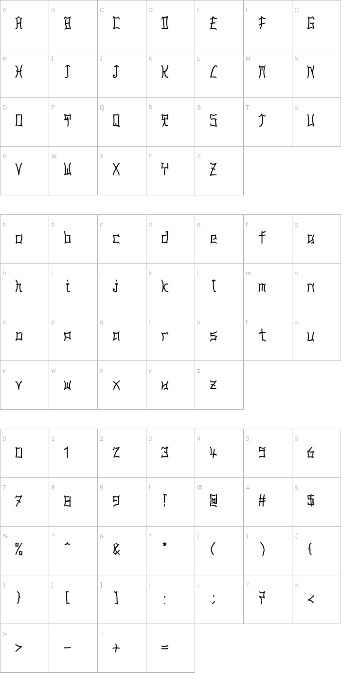 Character Map PseudoNippon Becker Font