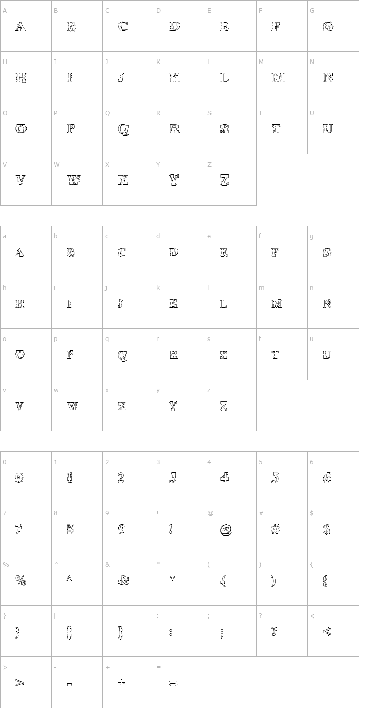 Character Map Psi Borgz Hollow Font