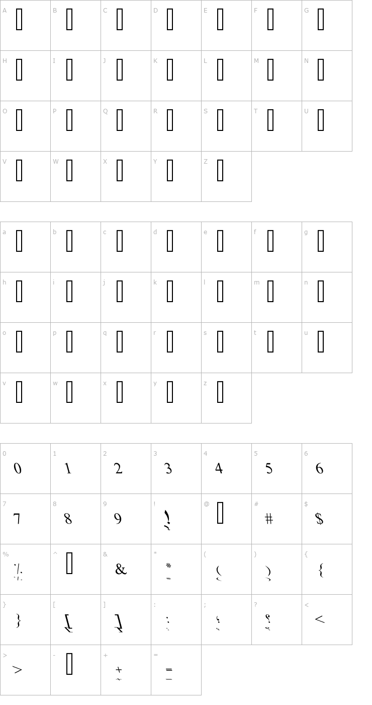 Character Map PT Bold Mirror Font