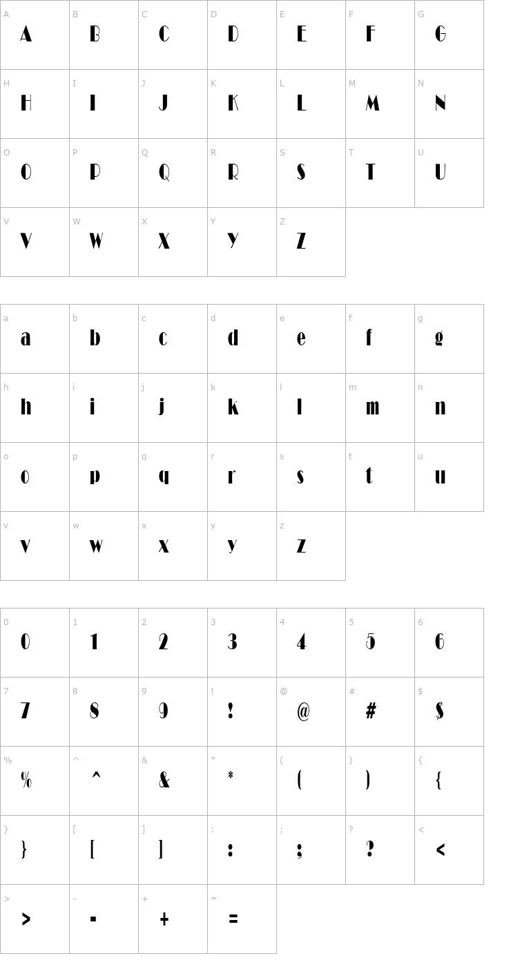 Character Map PT Capone Condensed Font