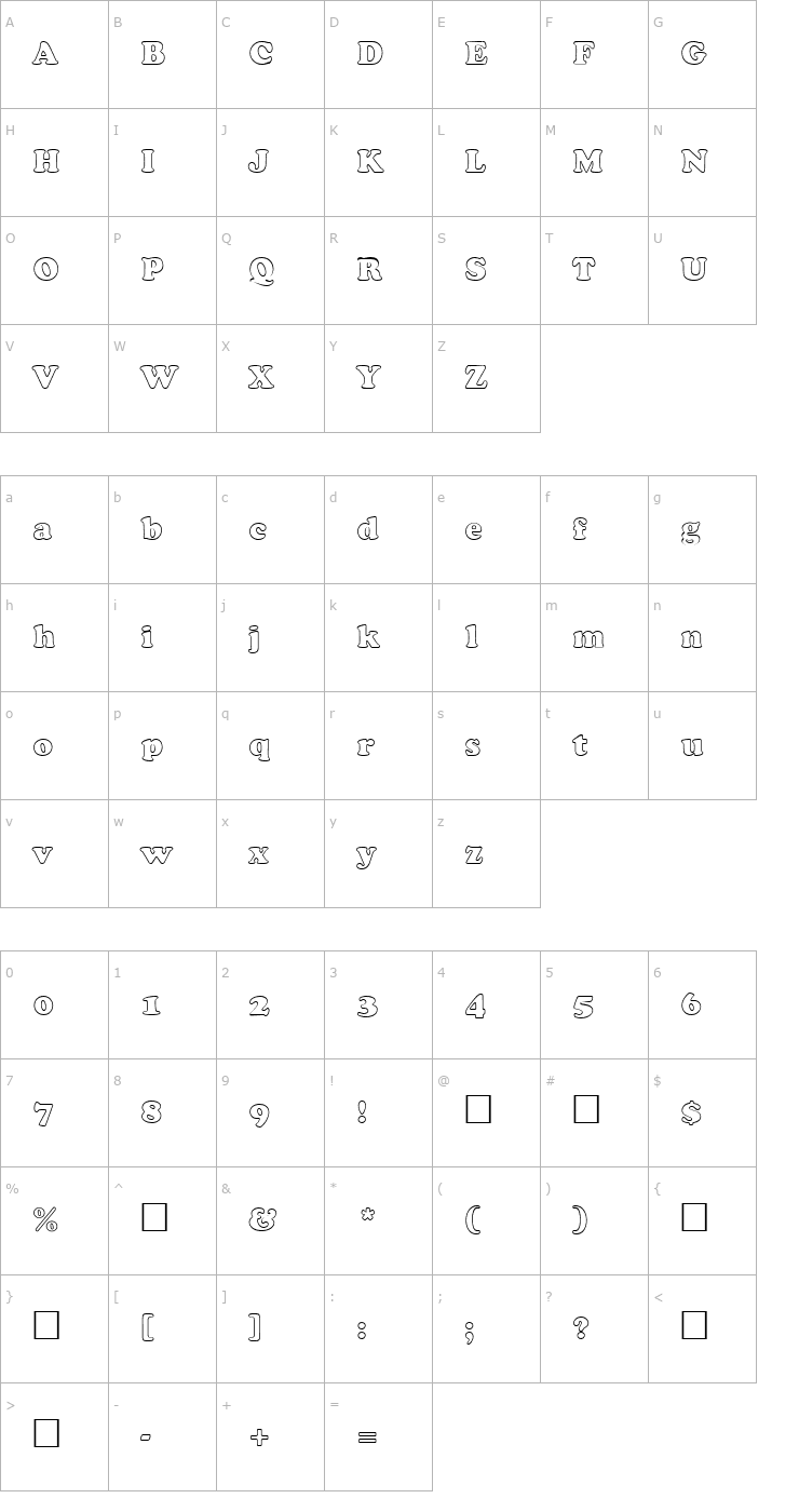 Character Map PT Cozy Outline Font