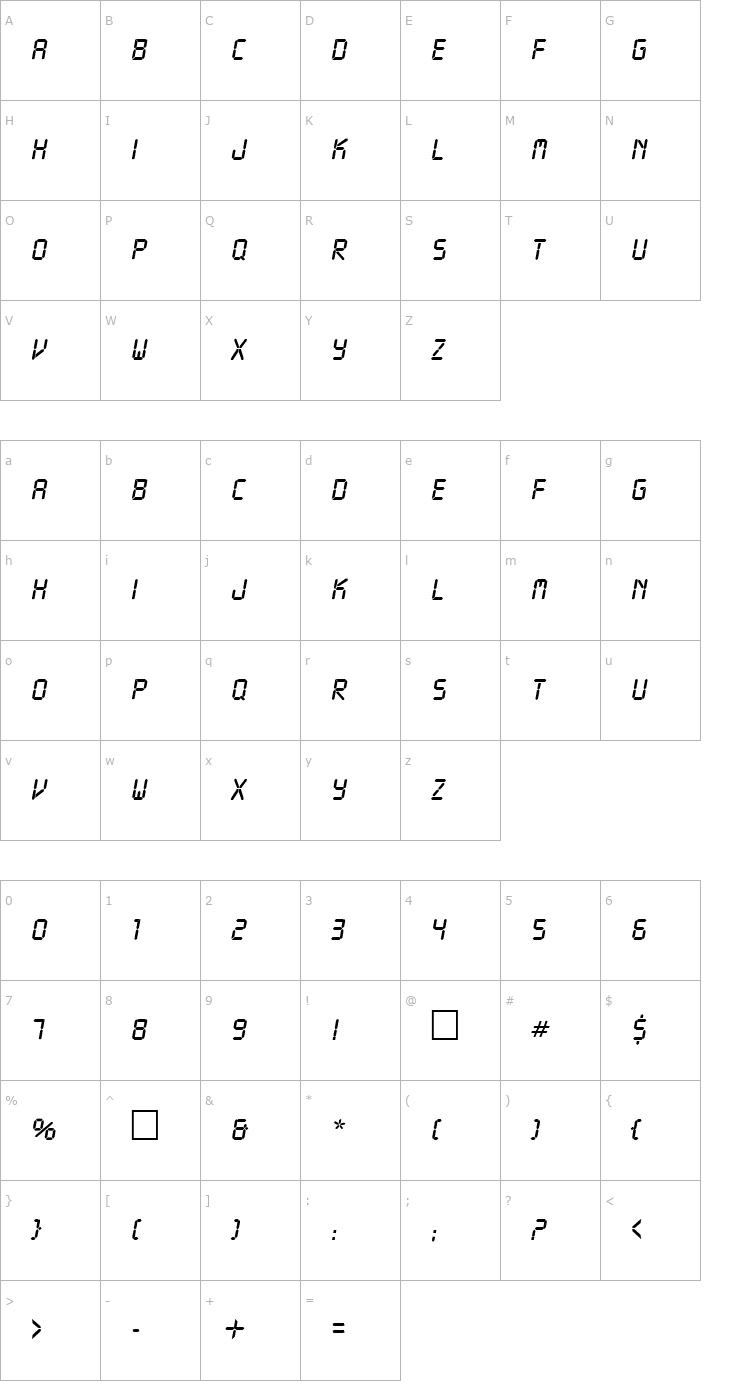 Character Map PT DigiCaps Font