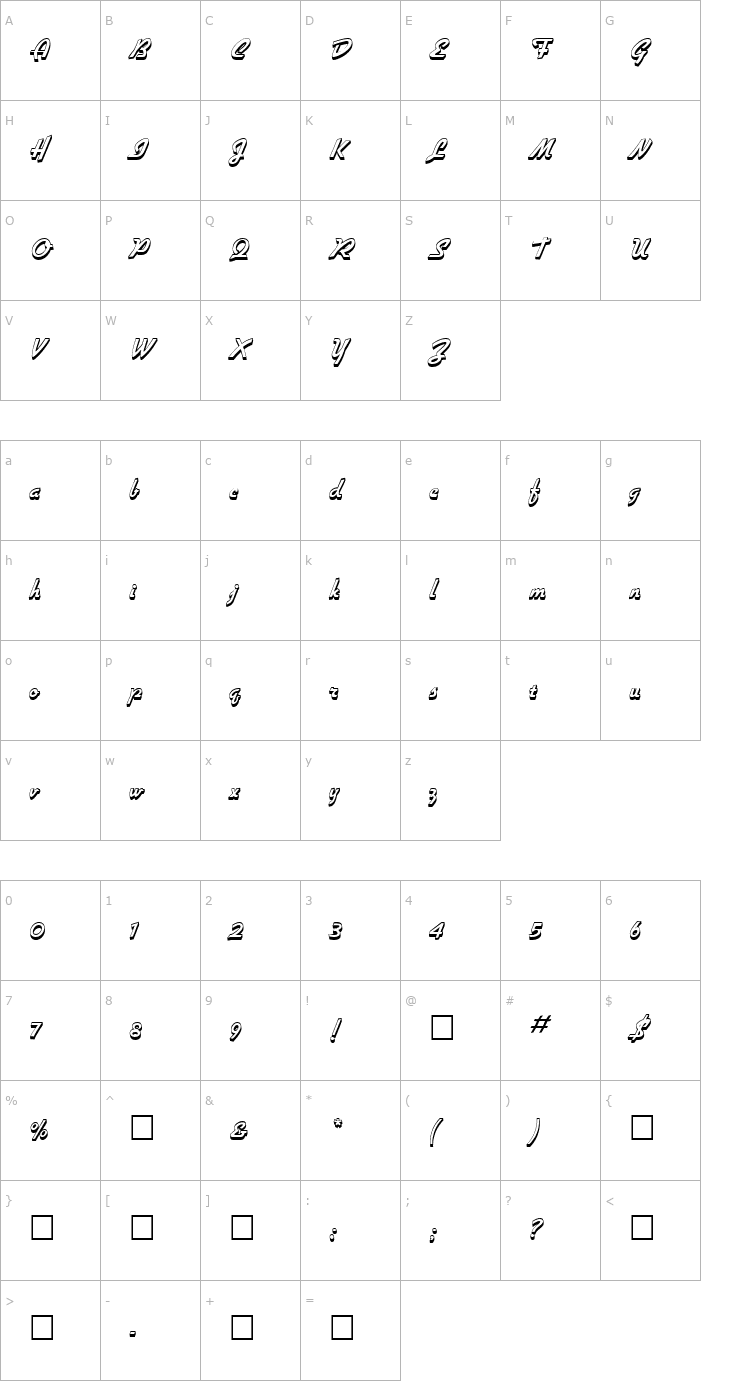 Character Map PT Diner Shadow Font