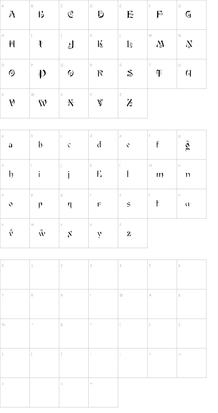 Character Map PT Fairy Scroll Display Font