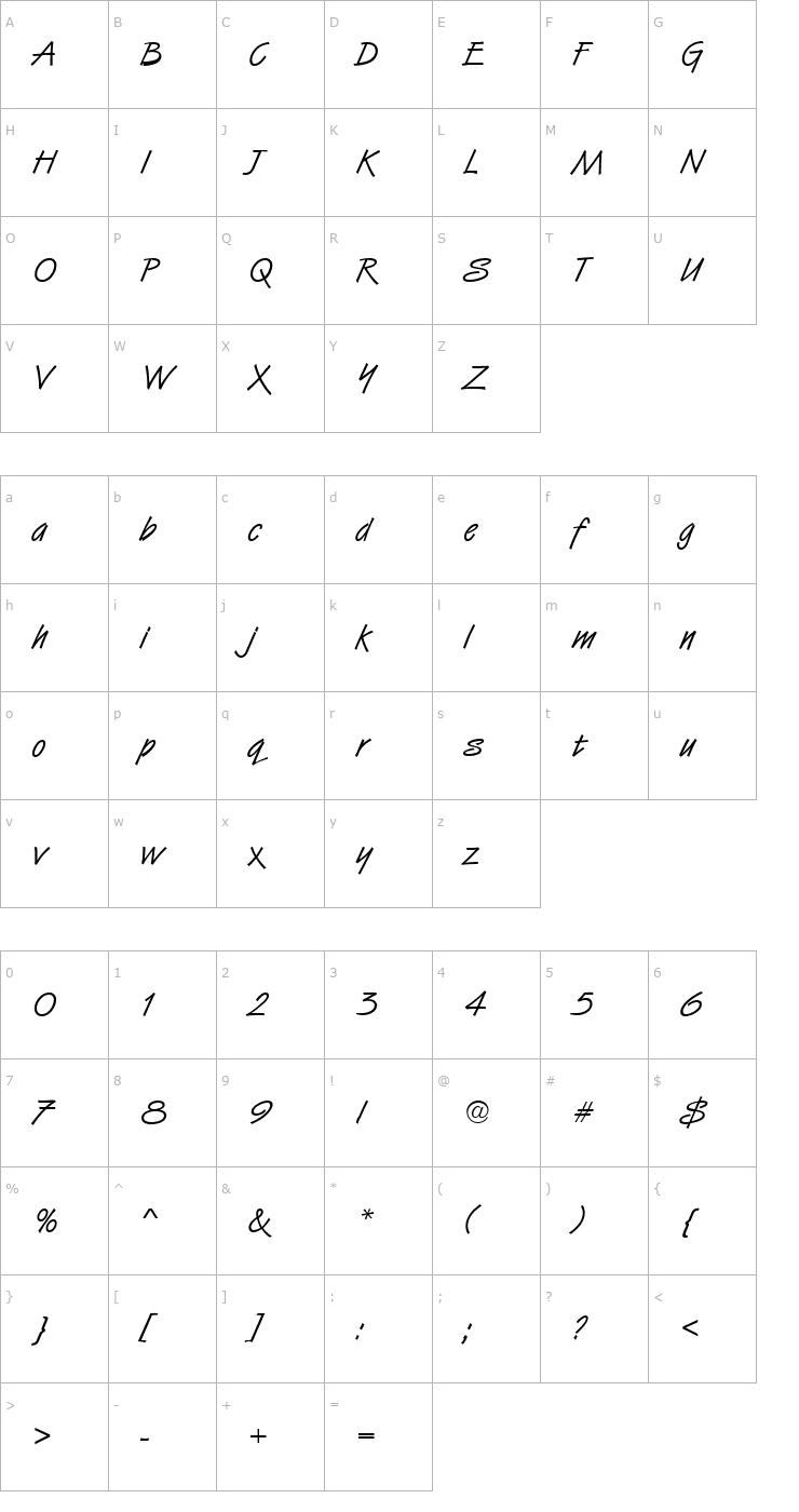 Character Map PT Hand Label Font