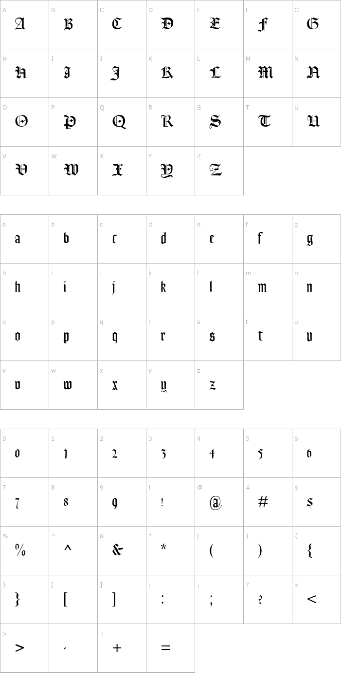 Character Map PT Lohengrin Font