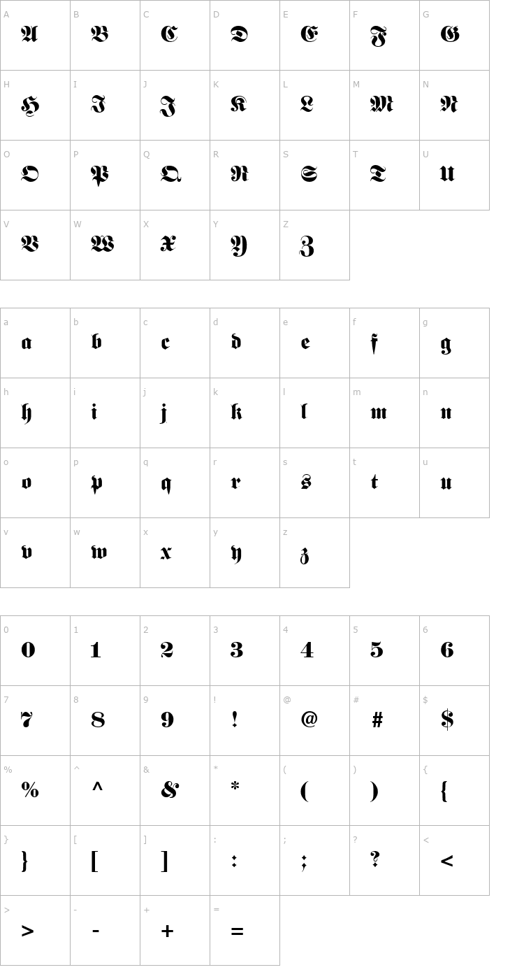Character Map PT Oktoberfest Font