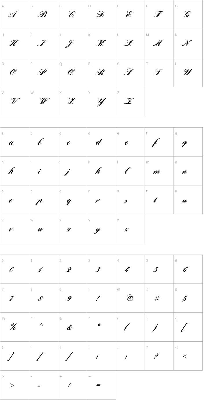 Character Map PT Orchid Bold Font