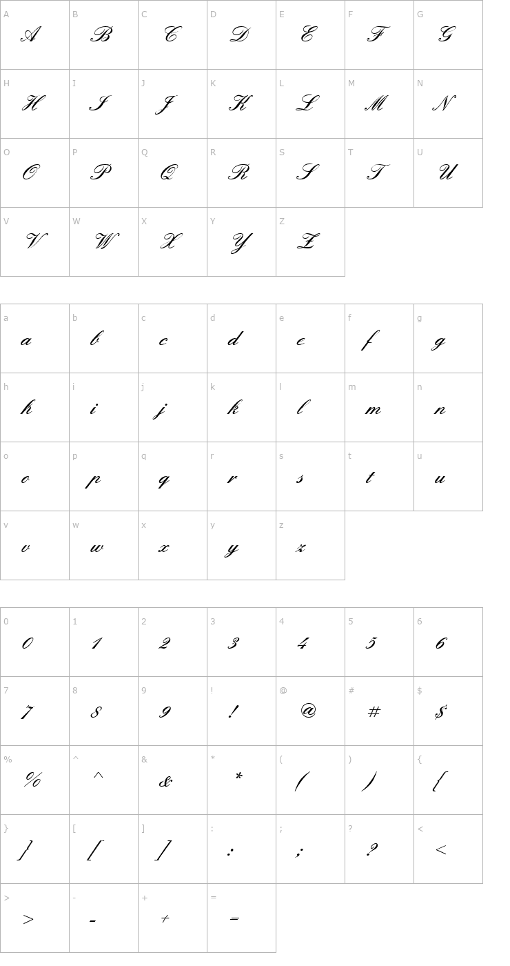 Character Map PT Orchid Medium Font