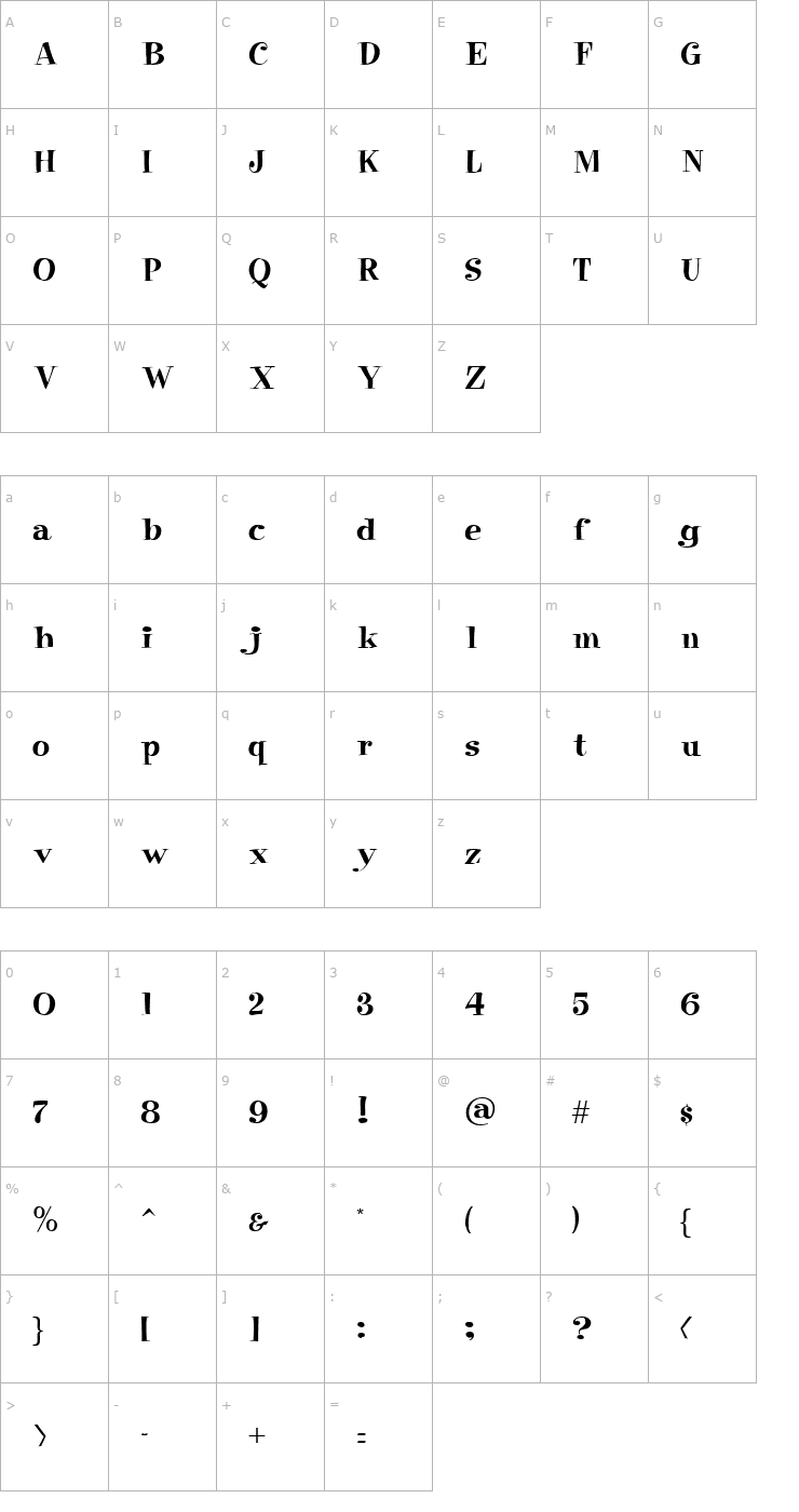 Character Map PT Sitcom Font