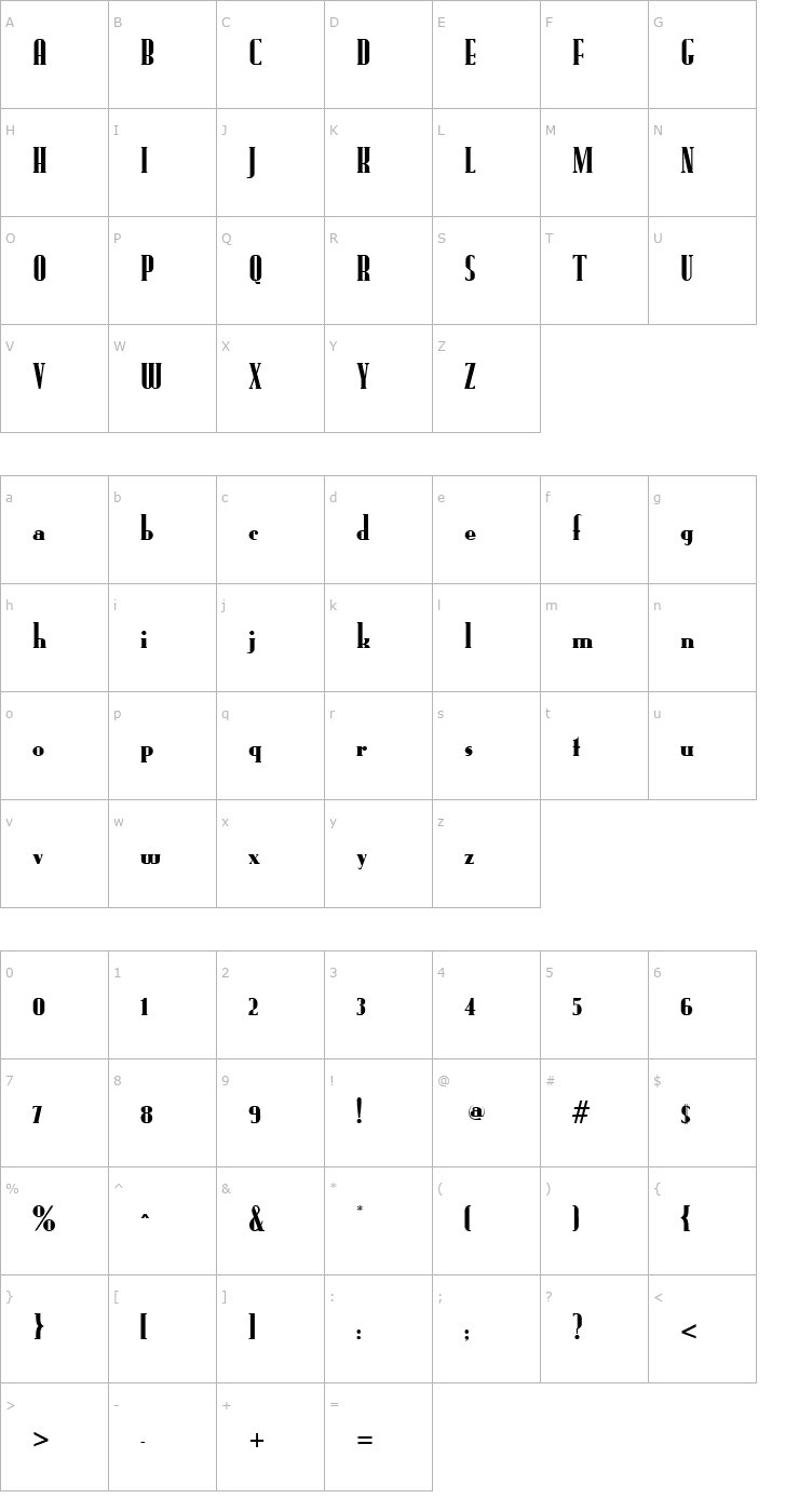 Character Map PT Slim Jim Font