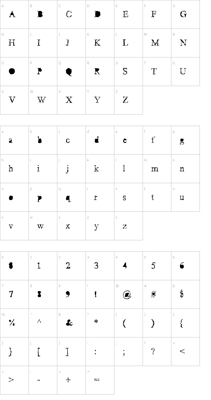 Character Map Pudmonkey ShrapnelFree Font
