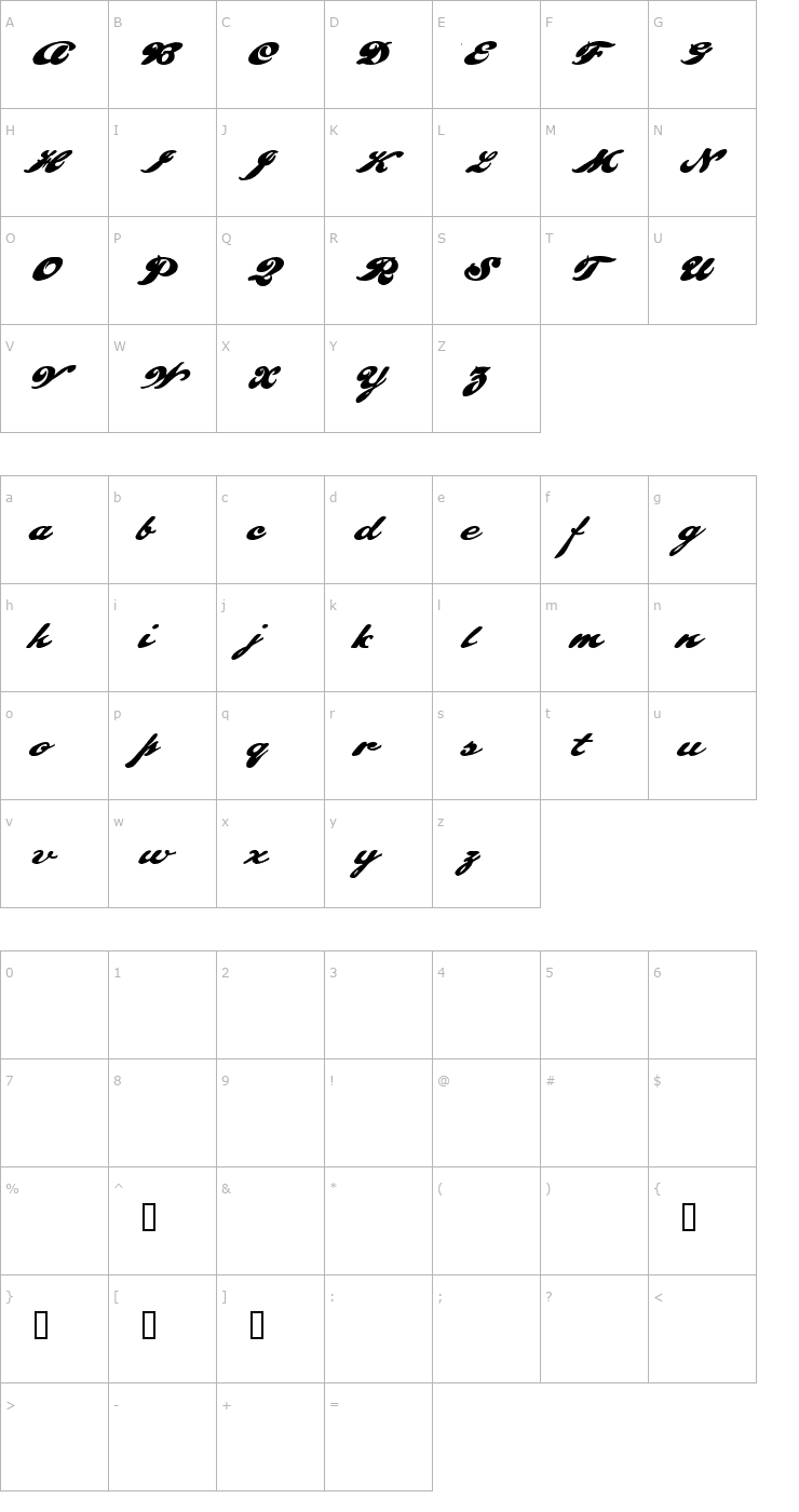 Character Map Pullman Font