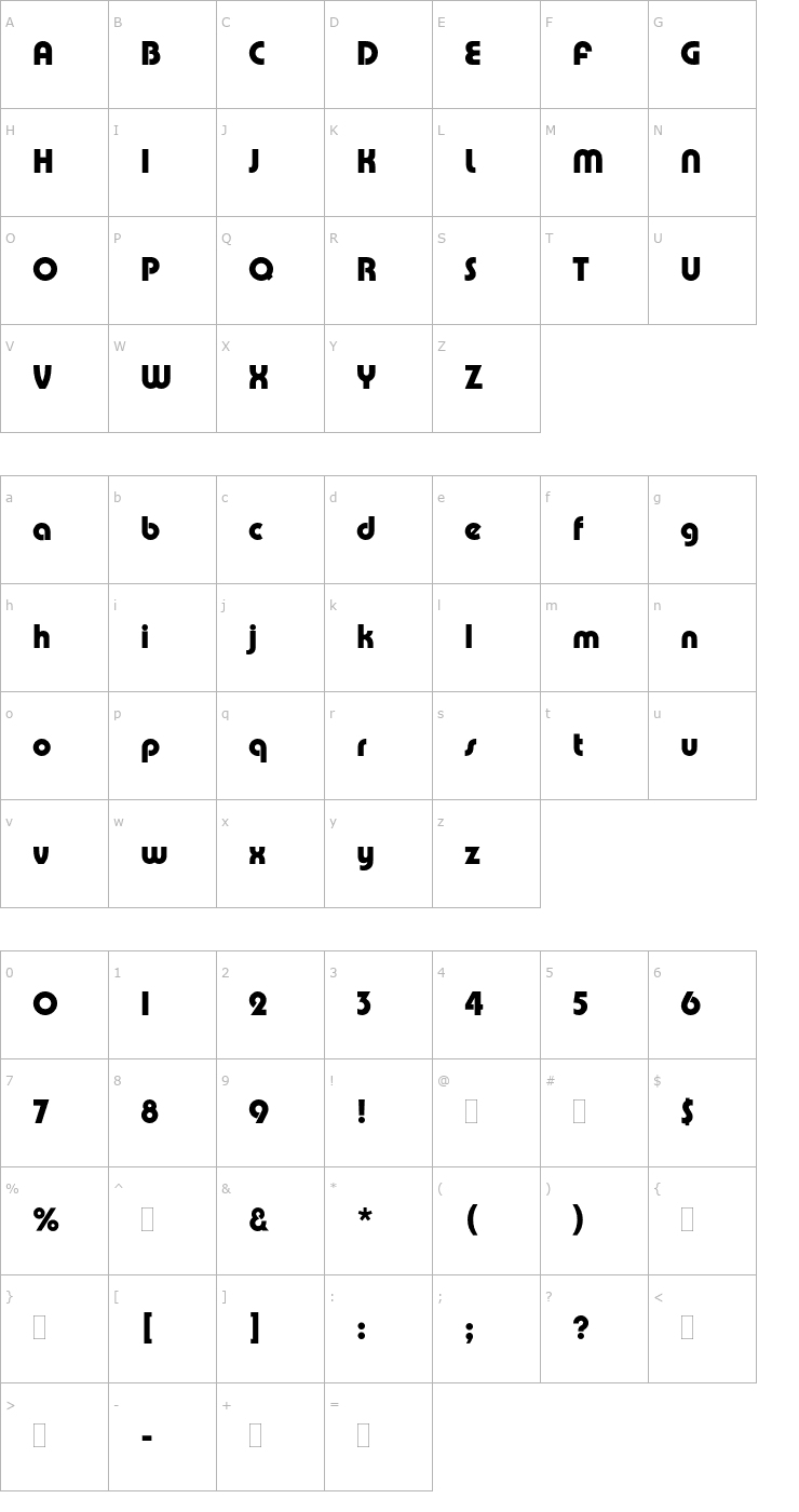 Character Map PumpDemiBoldPlain Font