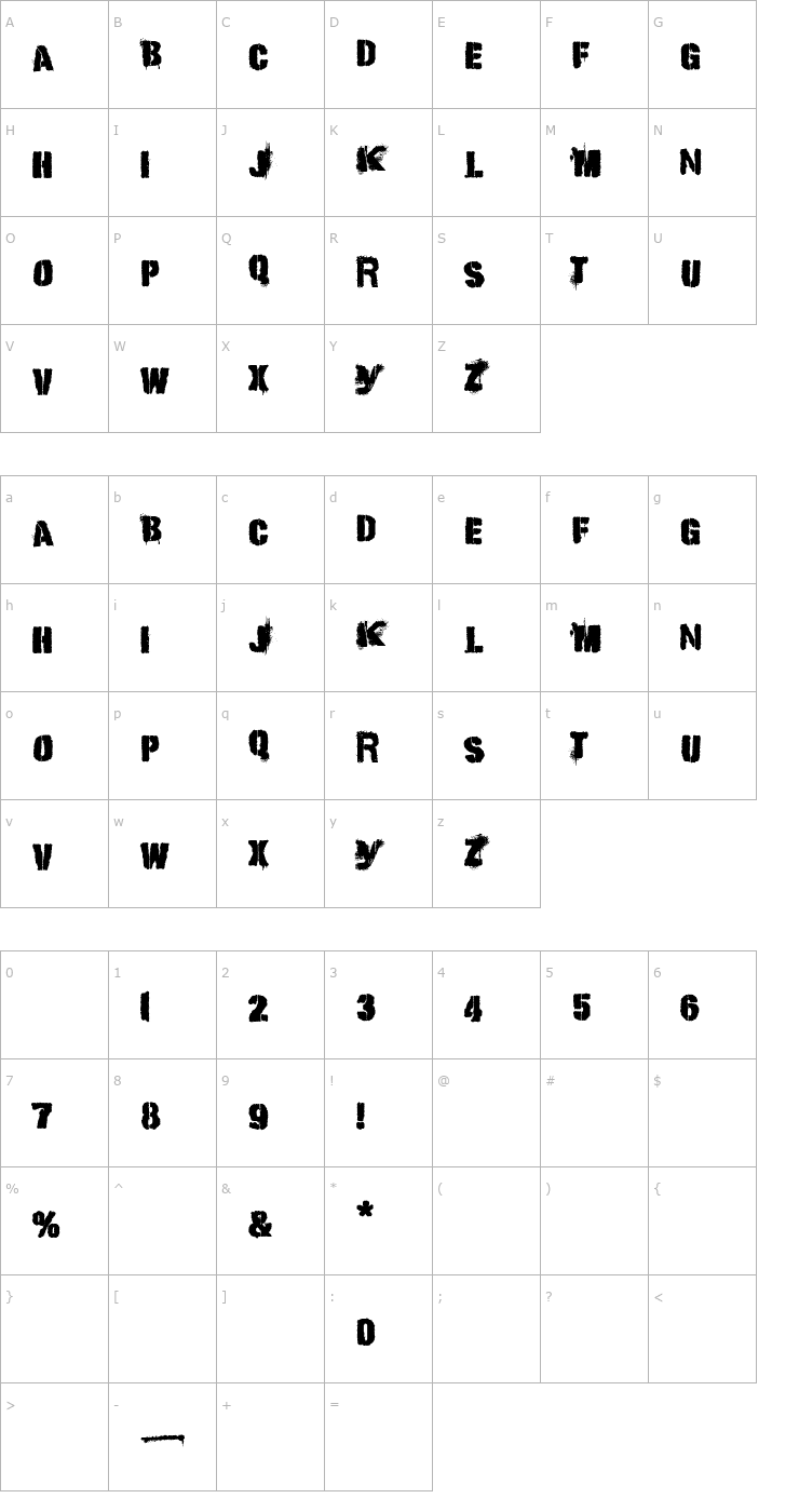 Character Map Punk Kid Font