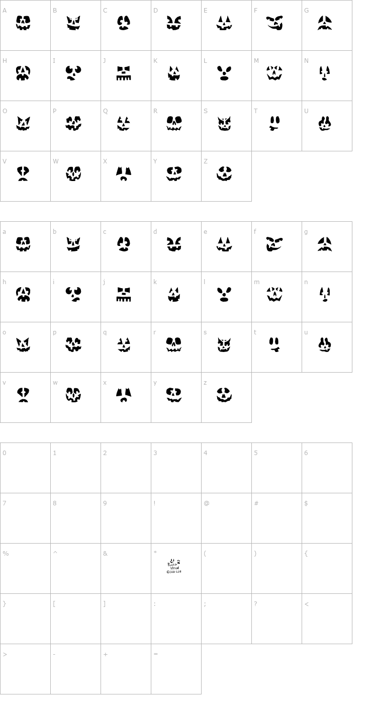 Character Map Punkinhead Font