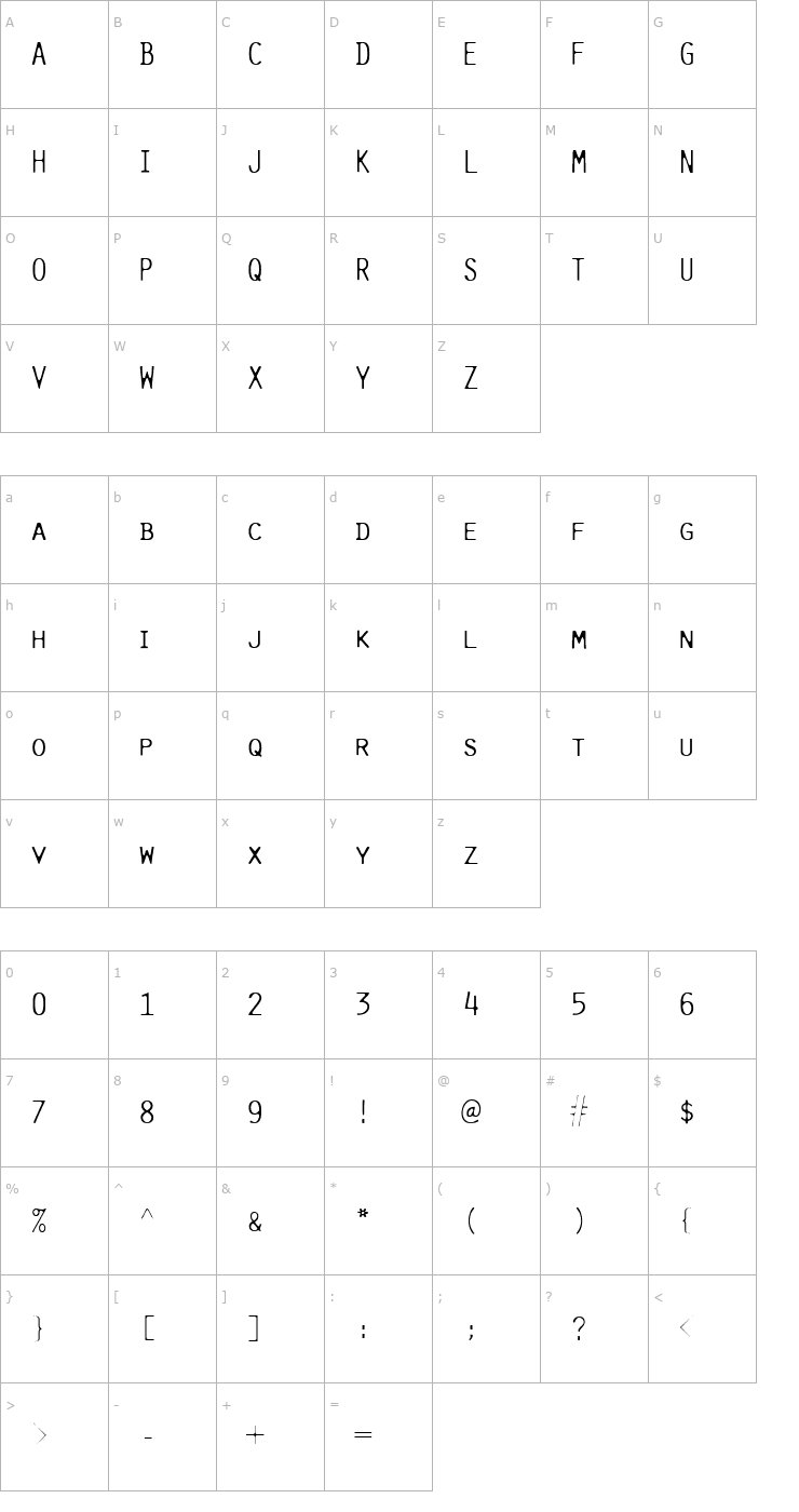 Character Map Pure-LightCap Font