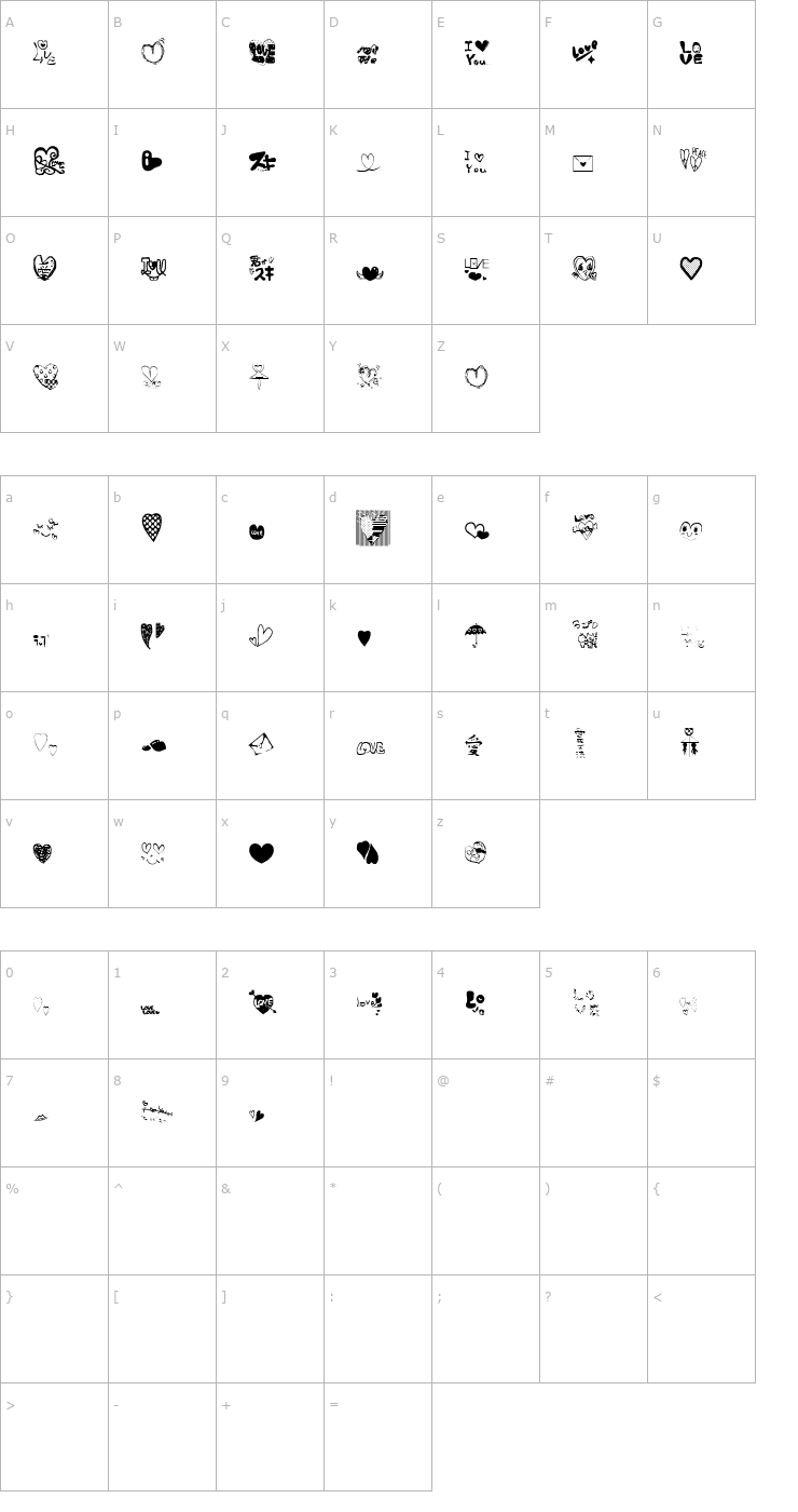 Character Map purimolove2 Font