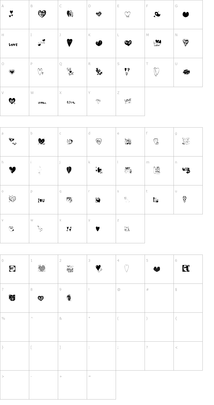 Character Map purimolove3 Font