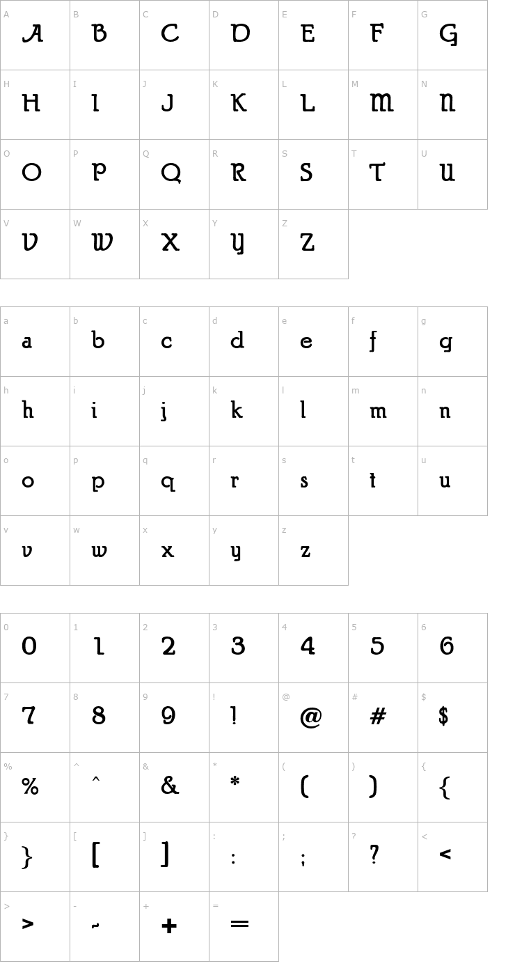 Character Map PuritanAlternate Bold Font