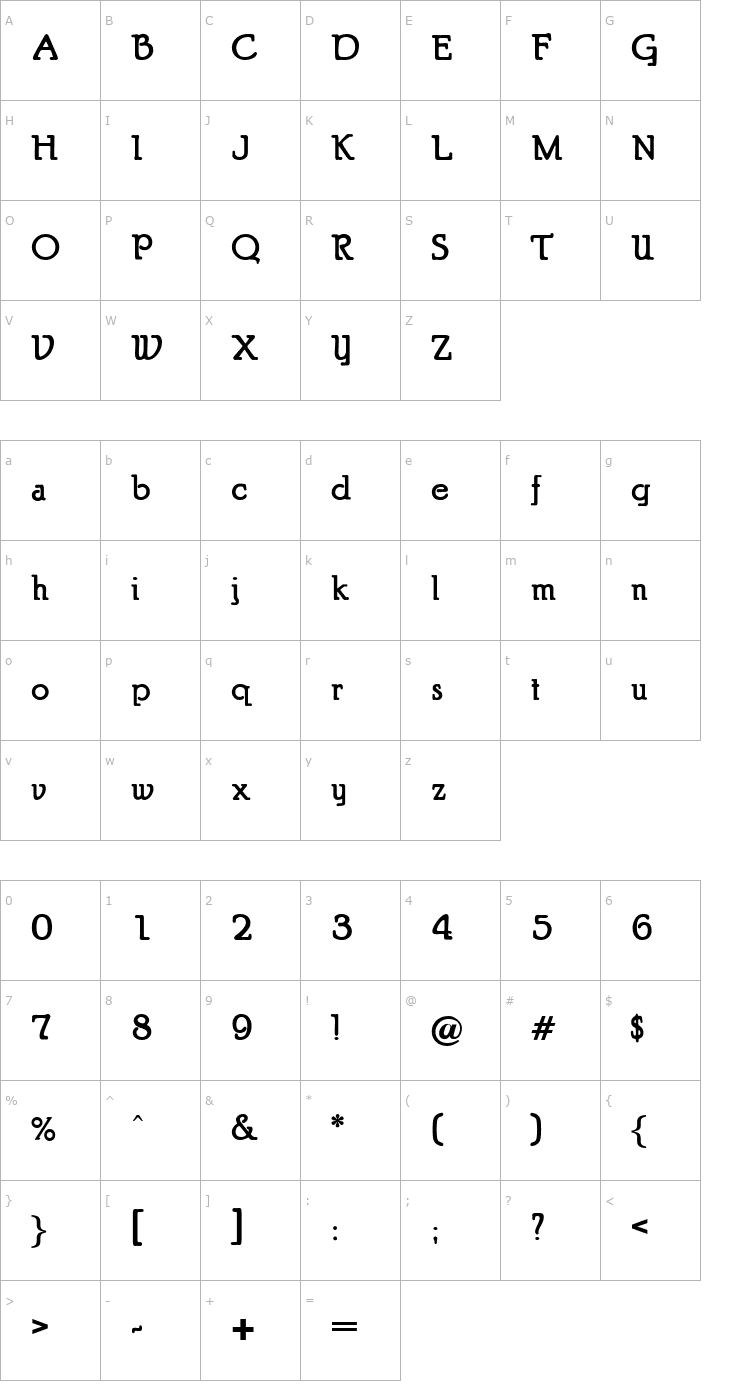 Character Map PuritanBold Font