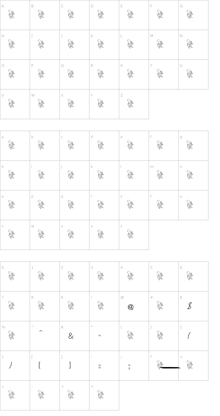 Character Map Puscheldance Becker Font