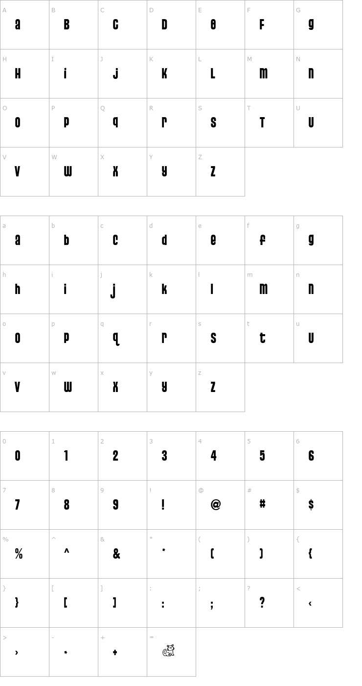 Character Map Pussycat Snickers Font