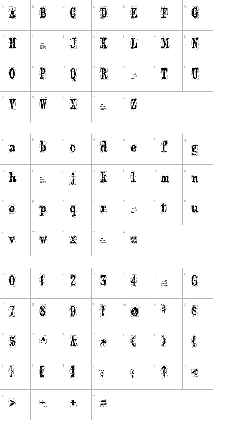 Character Map puzzleface (eval) Font