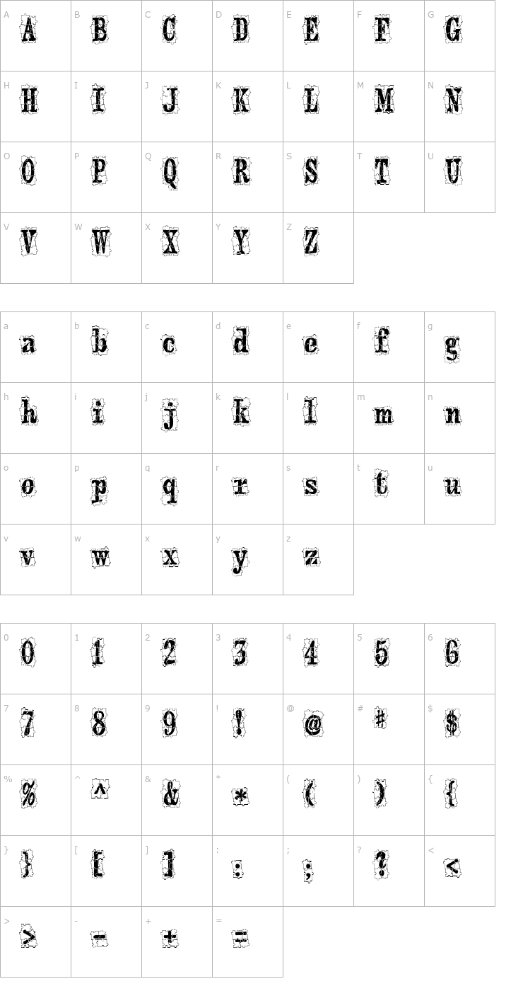 Character Map puzzleface Font