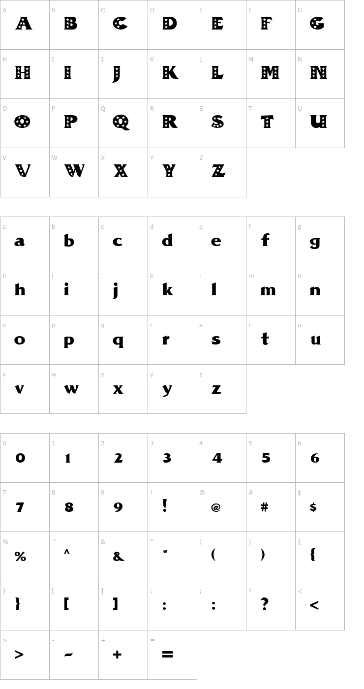 Character Map PZ.Star Font
