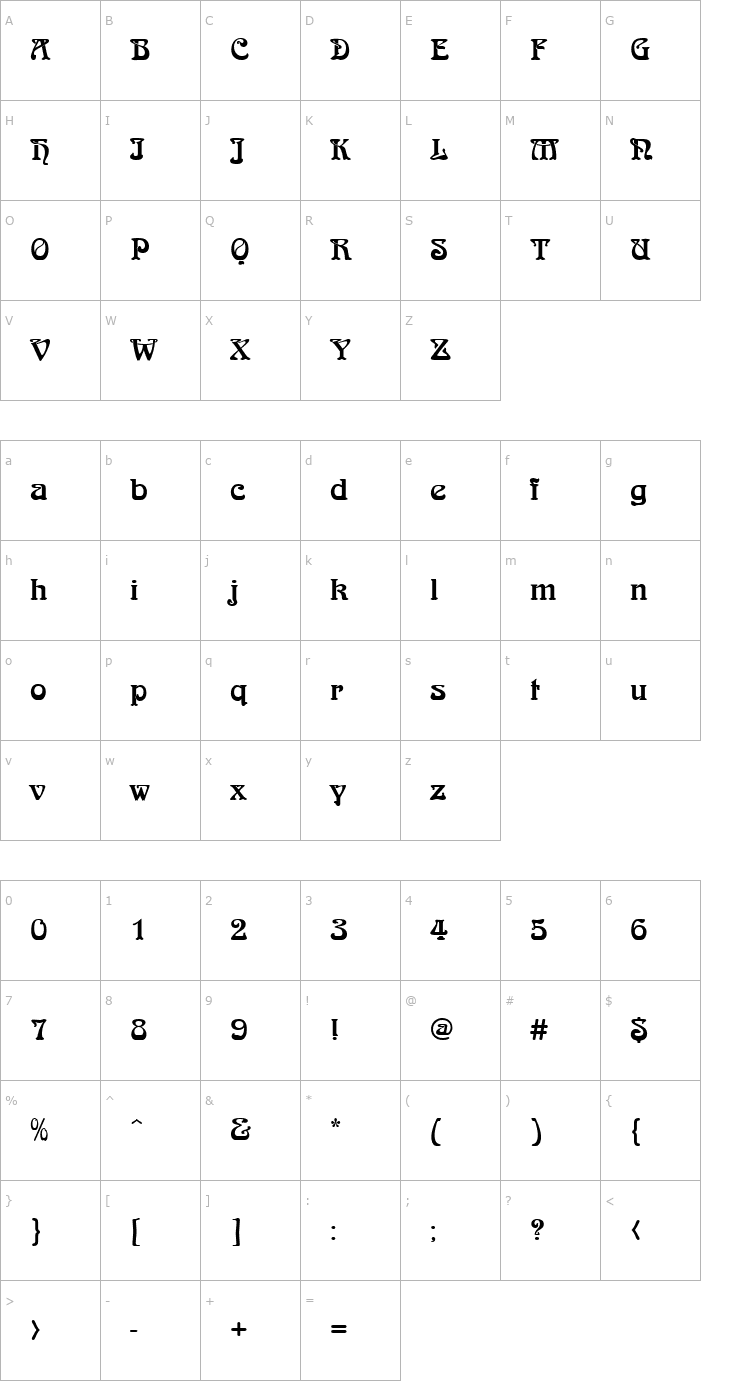 Character Map QTArnieB Regular Font