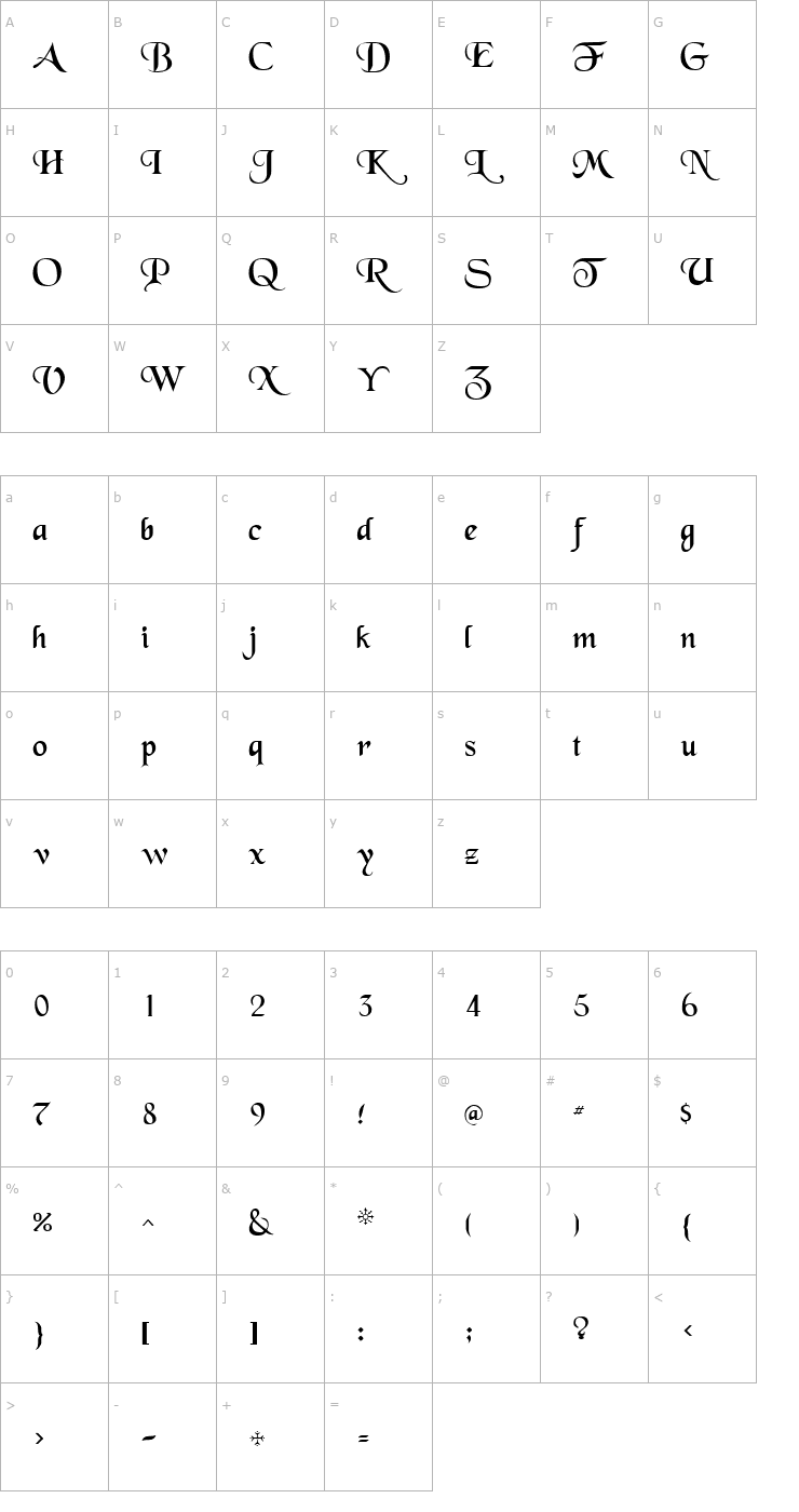 Character Map QTBlackForest Regular Font