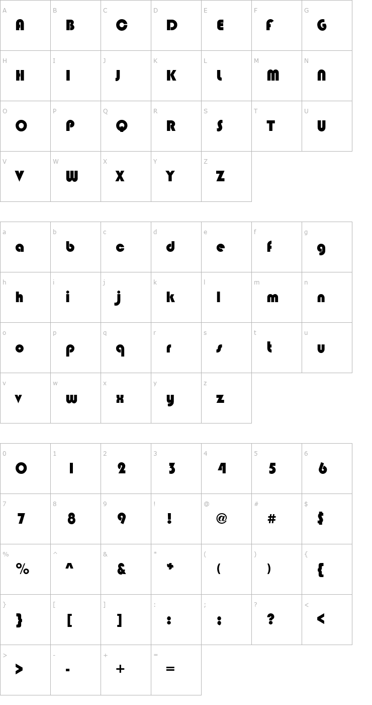 Character Map QTBlimpo Regular Font