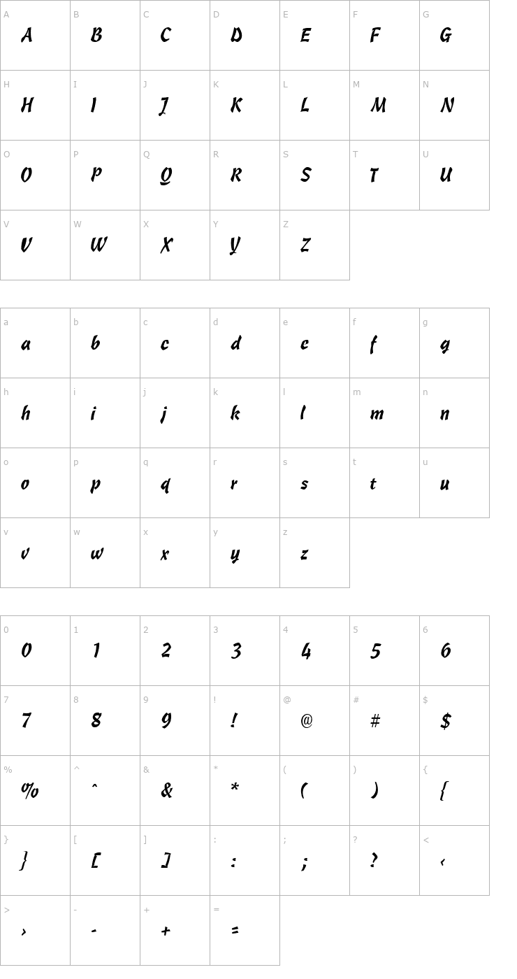 Character Map QTCascadetype Regular Font