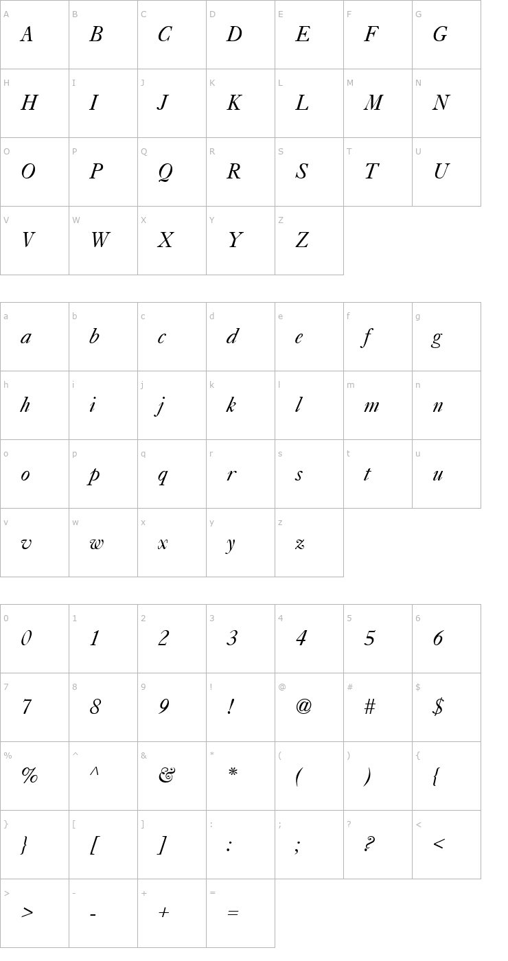 Character Map QTCaslan Italic Font