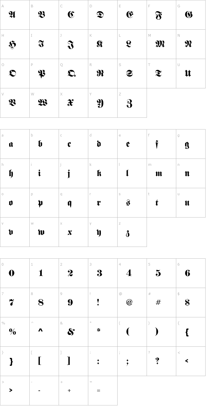 Character Map QTFraktur Regular Font