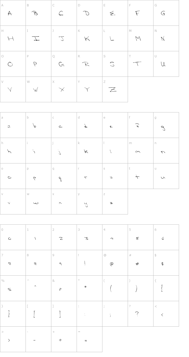 Character Map QTHandwriting Regular Font