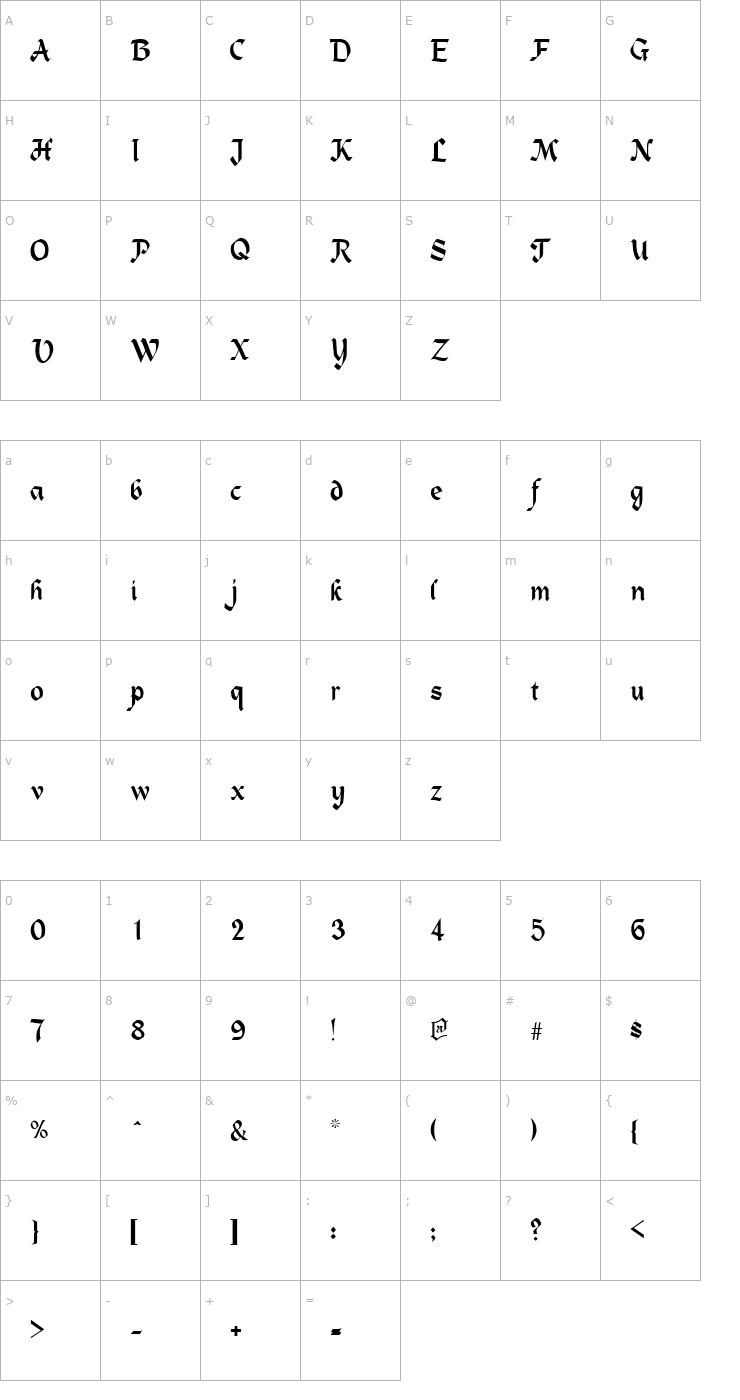 Character Map QTHeidelbergType Regular Font