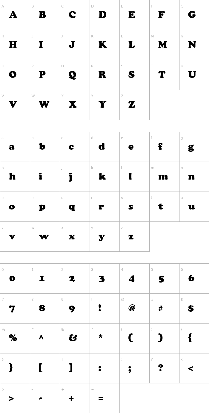 Character Map QTKooper Regular Font
