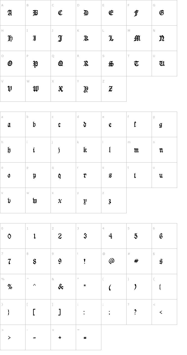 Character Map QTLondonScroll Regular Font