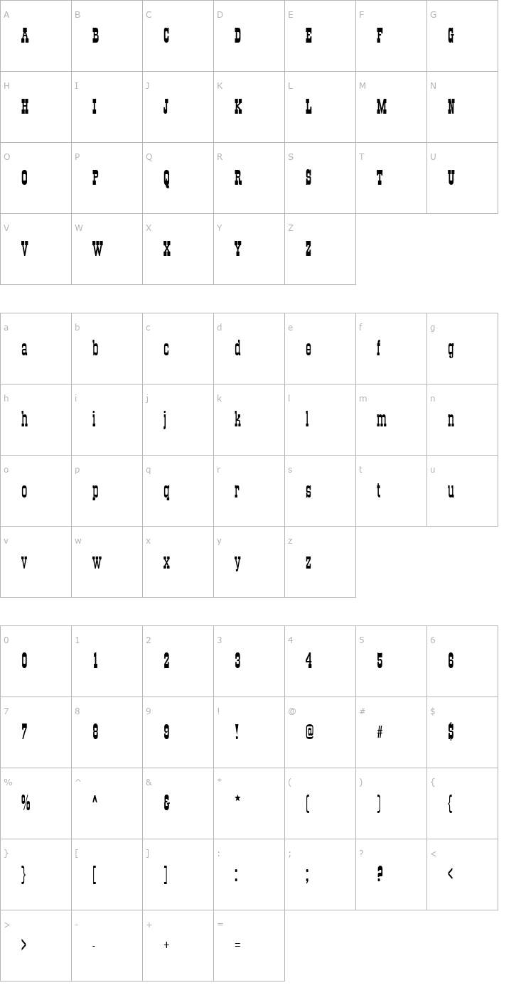 Character Map QTOKCorral-Cnd Regular Font